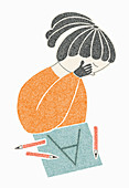 Girl worried about grades, illustration