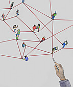 Hand drawing lines connecting people, illustration