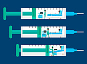 Hospital ward being squeezed inside of syringe, illustration