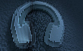 Headphones in three dimensional binary code, illustration