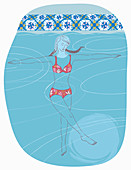 Woman doing aquapilates in swimming pool, illustration