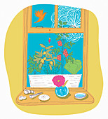Vegetables in window box, illustration
