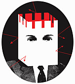 Man protected with fortress head, illustration