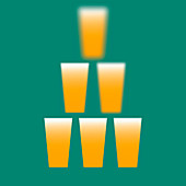 Beer glasses in pyramid getting blurrier, illustration