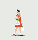 Young woman eating ice cream, illustration