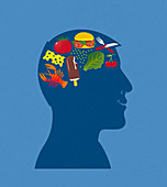 Man thinking about food, conceptual illustration