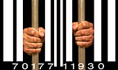 Barcode and prisoner, conceptual image
