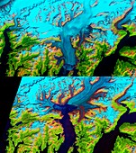 Columbia Glacier retreat from 1986 to 2014, satellite images