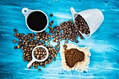 Ground coffee and coffee beans