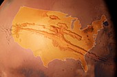 America compared with Valles Marineris, illustration