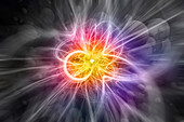 High energy particle collision, conceptual illustration