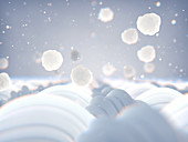 Microscopic laundry detergent particles, illustration