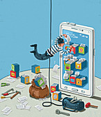 Hacking smartphone,conceptual illustration