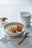Overnight soaked oats with seeds, honey and fresh figs