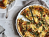 Spinach quiche with herb mushrooms