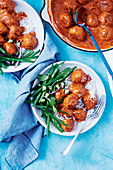 Butter Chicken Meatballs with Bean and Cucumber Salad