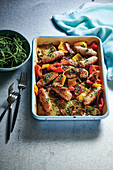 Sausage and potato casserole with bell pepper