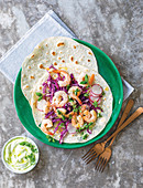 Prawn and red cabbage taco
