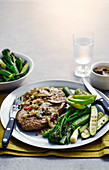 Steak Sizzler with green vegetable