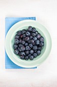Plate of fresh blueberries