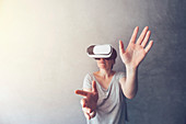 Woman immersed in virtual reality