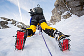 Winter climbing on Brown Cove Crag, Lake District, UK