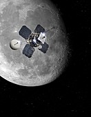 Lunar Orbiter spacecraft in Moon orbit, illustration