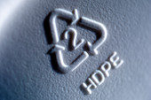 Recycle symbol on plastic container