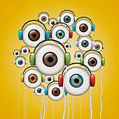 Eyeballs with headphones, illustration
