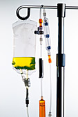 Drip stand with bag and intravenous lines