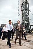 Obama and Musk touring SpaceX facility, April 2010