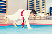 Boy in taekwondo class