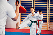 Children in taekwondo class