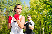 Kickboxing training outdoors