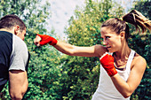 Kickboxing training outdoors