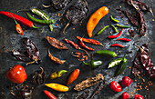 Peppers on grey background