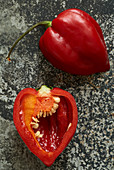 Halved red Habanero chilli pepper