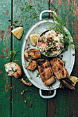 Grilled Herbal bread and trout spread
