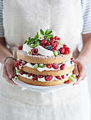 Naked biscuit cake with mascarpone cream and fresh fruit