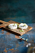 Rice donuts with sesame seeds and spring onions