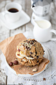 Sweet oatmeal burger with bananas and peanuts