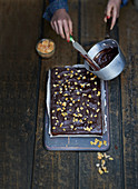 Chocolate gingerbread brownie bars with fudgy icing