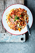Spaghetti with vegetarian cauliflower bolognese
