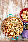 Pasta with lentil bolognese and feta