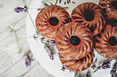 Mini Bundt cakes with blackberries and lavender
