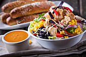 Mexican salad with black beans, sweetcorn and chicken