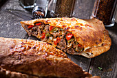 Calzone with meat and peppers