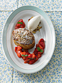 Colomba tart with ice cream and strawberries