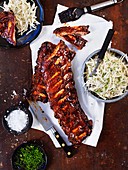 Grilled and glazed ribs with coleslaw