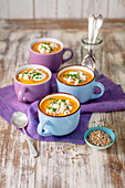 Lentils and tomato cream soup with feta